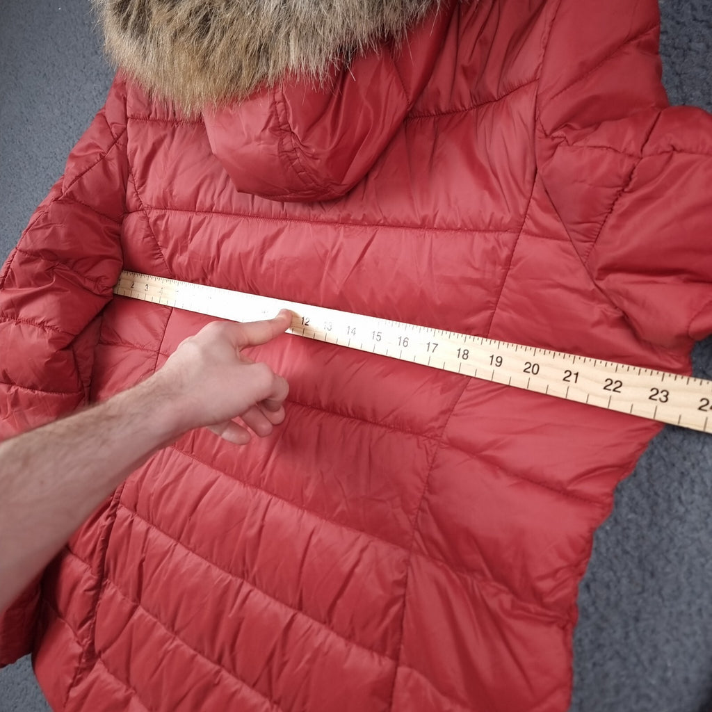 BARBOUR Jacket Womens UK 18 Red Housesteads Quilt Fibre Down Parka Puffer Fur