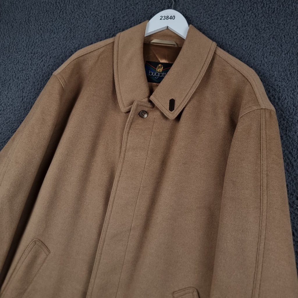 BUGATTI Coat Mens 2XL 27 Camel Calw Lambswool 30% Camelhair Long Overcoat