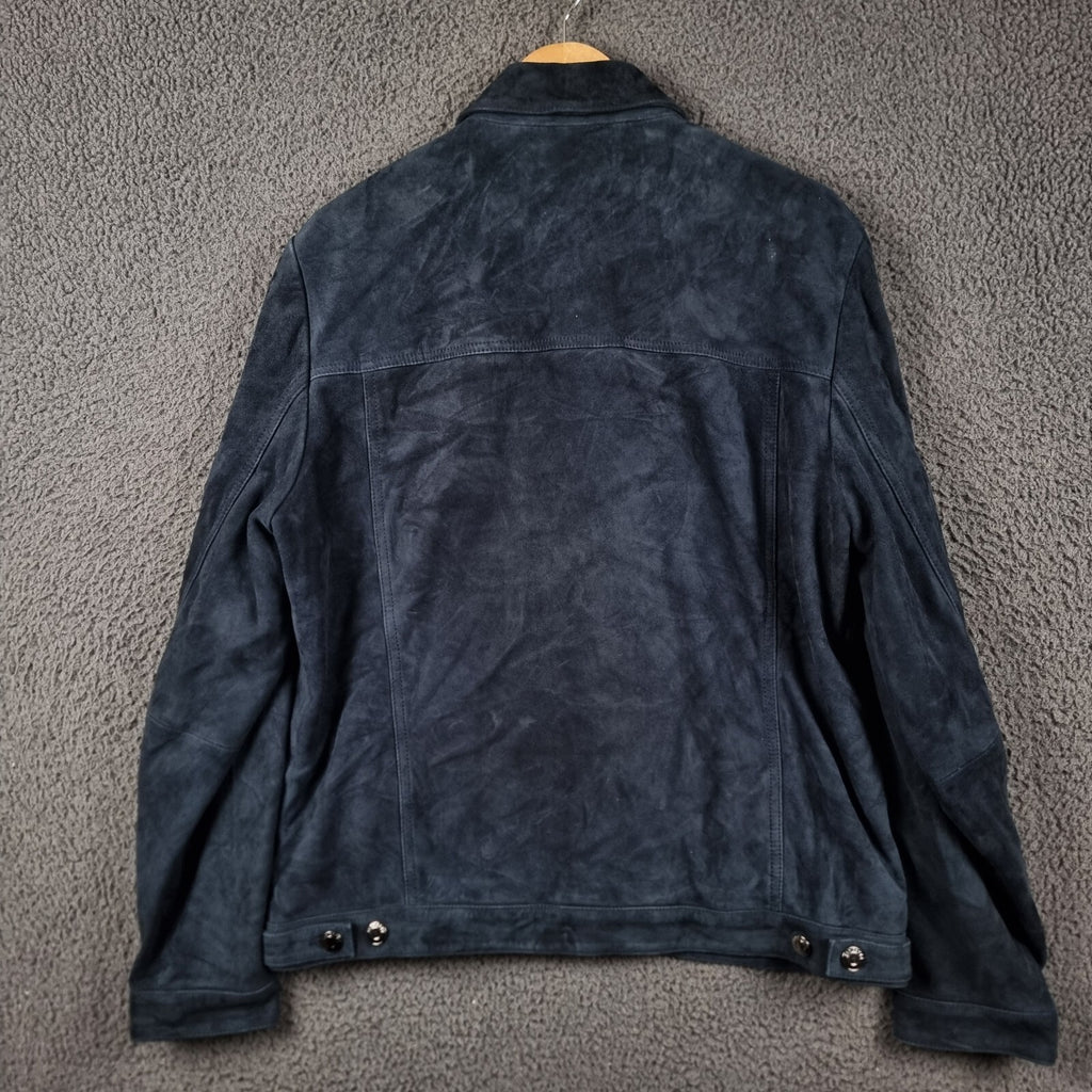 TED BAKER Genuine Leather Jacket Men XL 5 Blue Suede Trucker Zip NEW RRP £400