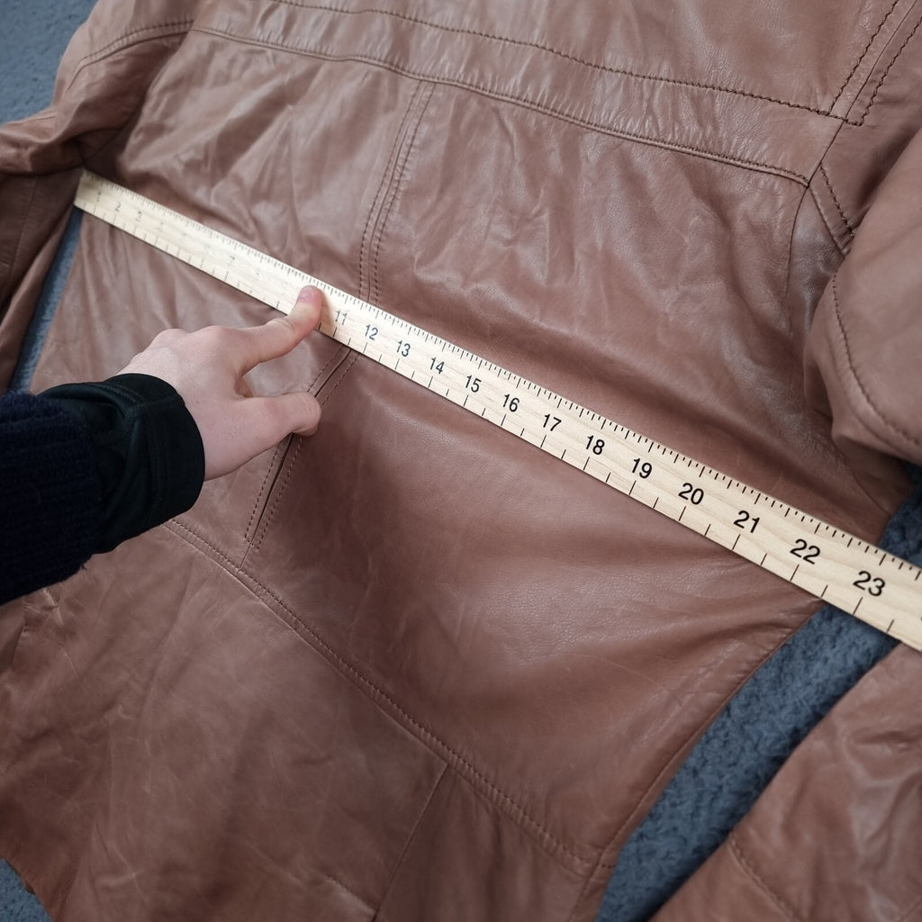 HUGO BOSS Leather Jacket Mens 40R L Large Brown Nappa Calfskin Soft Coat