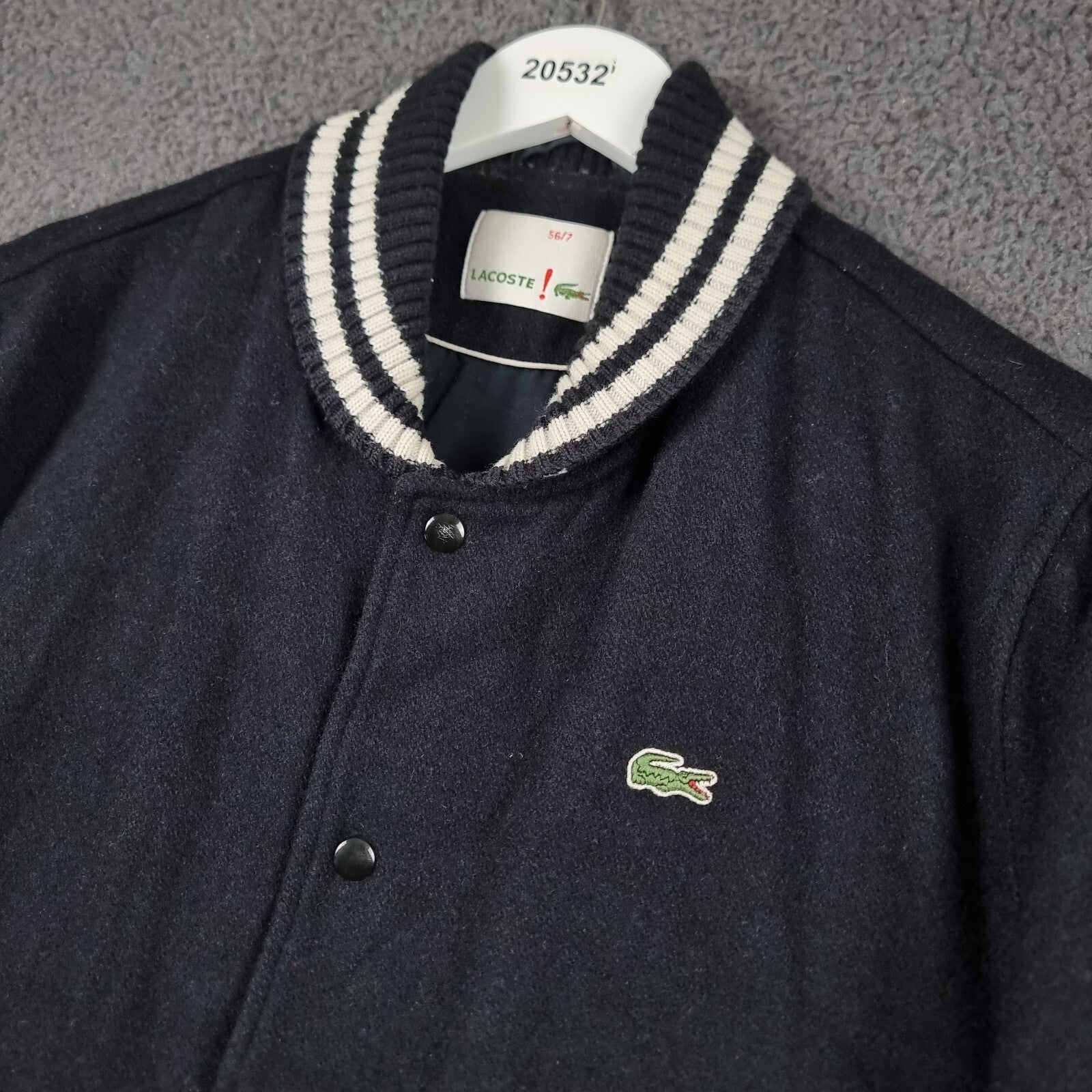 LACOSTE Jacket Mens 2XL 56 FR 7 Blue Navy Wool Blend Bomber Varsity Flight