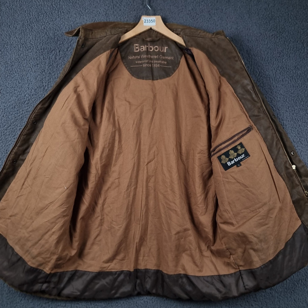 BARBOUR Jacket Mens L Large Brown Olive Weather Worked Beaufort Field Coat A2200