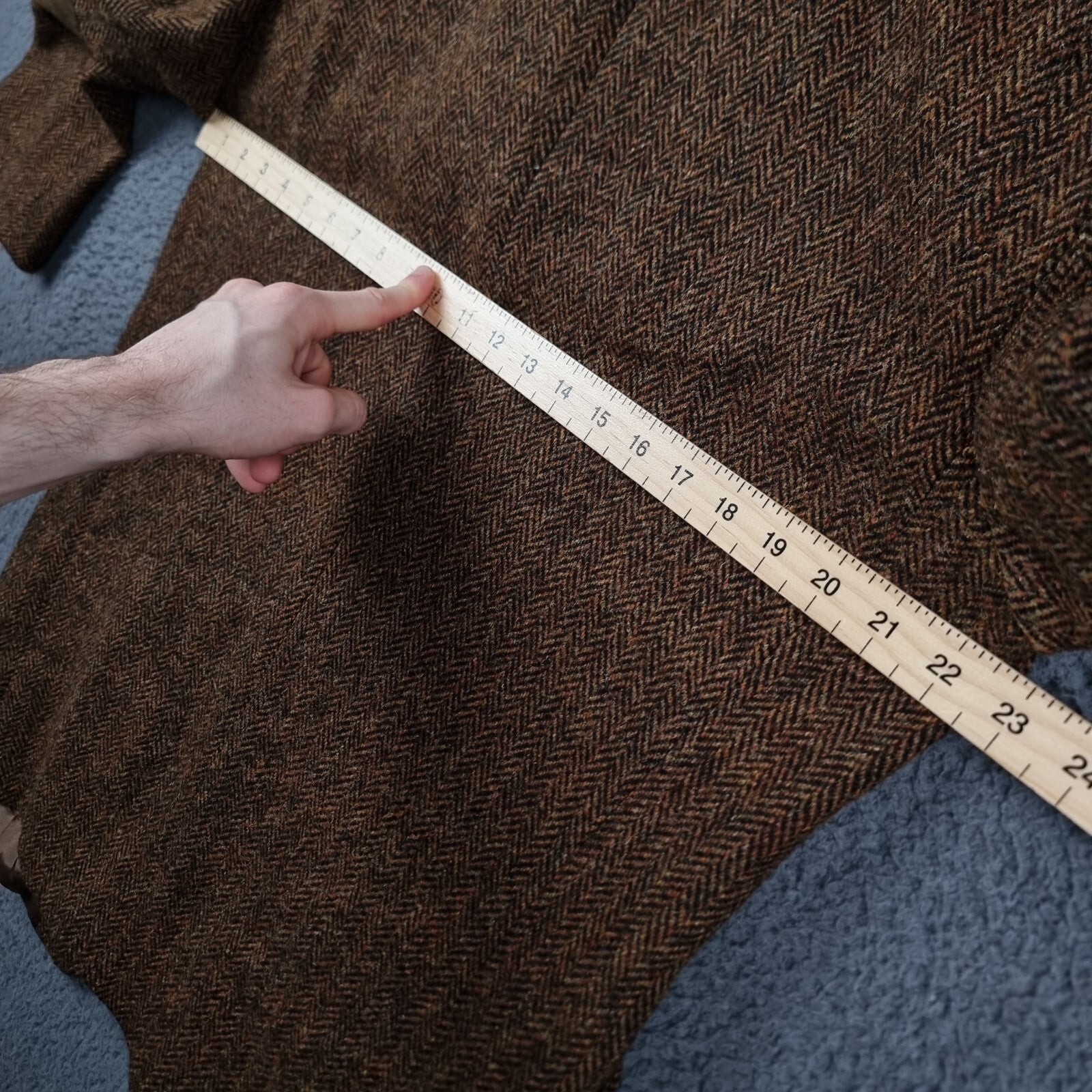 Harris Tweed Blazer Jacket Mens 40 Brown Herringbone Leather Elbow Patch Sport Coat Atwardson