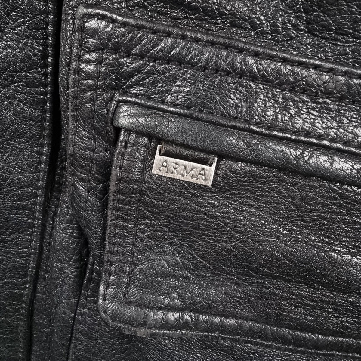 Vintage ARMA Leather Jacket Mens L Large 40 Black Long Overcoat Coat Lined 90s