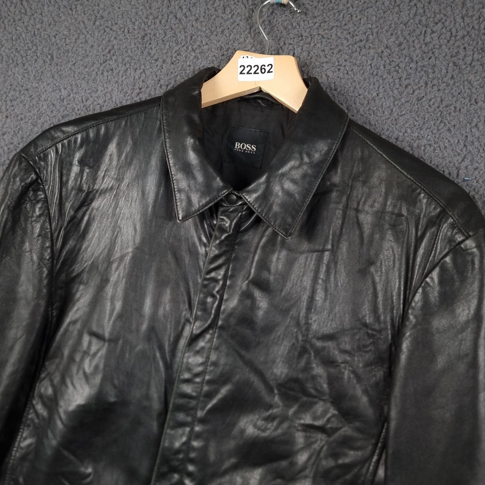 Vintage HUGO BOSS Leather Jacket Mens L Large 40 Black Soft Lambskin Nappa 90s