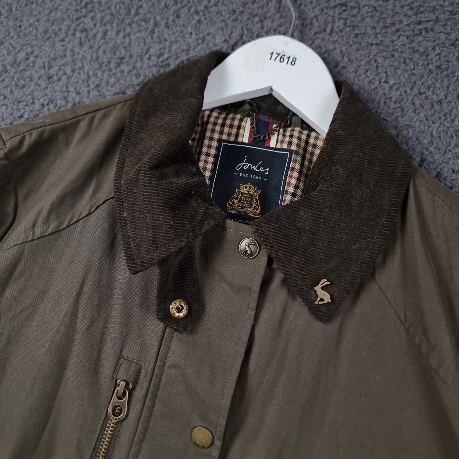 JOULES Jacket Womens UK 12 Green Montford Field Coat Country Cotton Blend