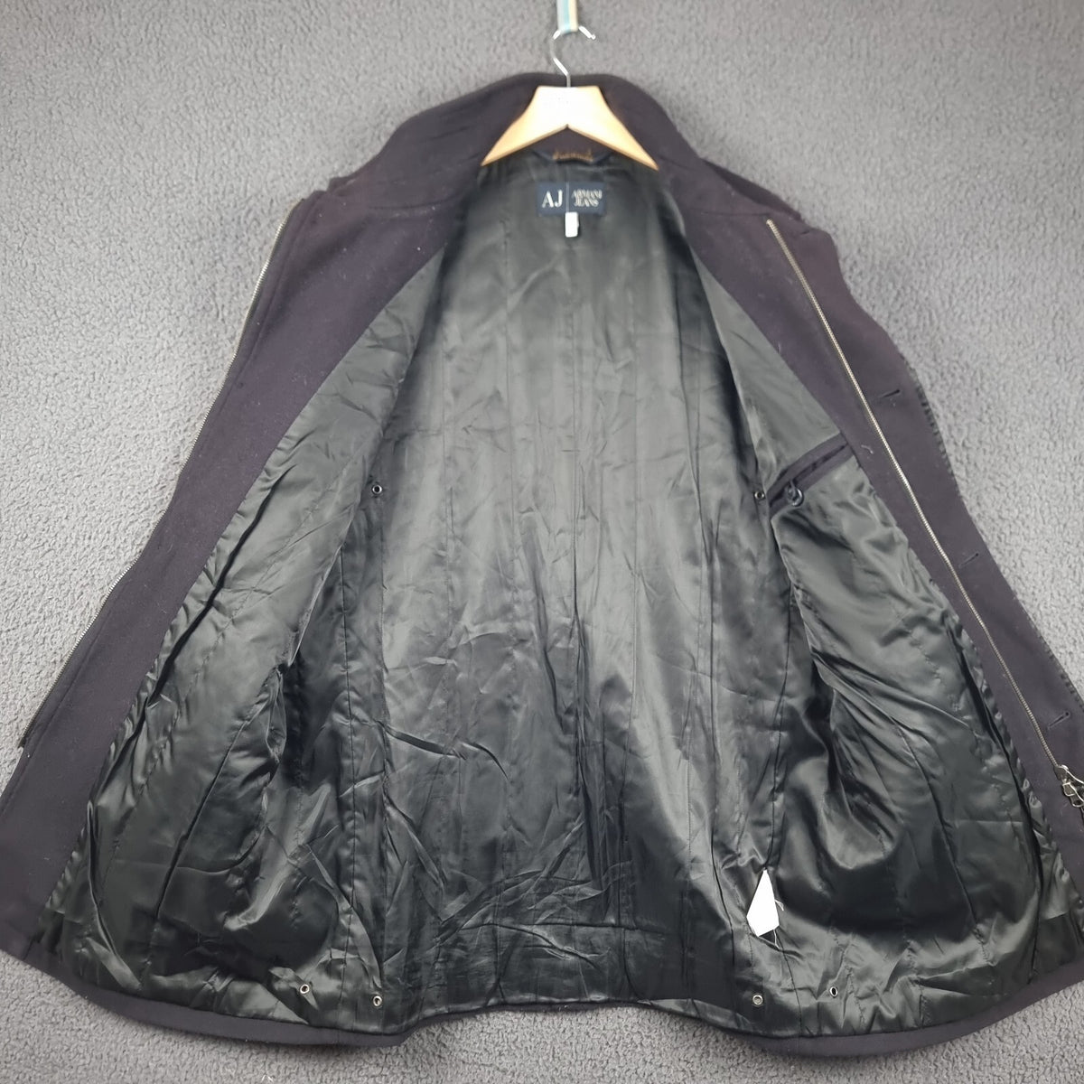 ARMANI JEANS Coat Mens L Large Navy Blue Wool Overcoat Peacoat 30th Anniversary