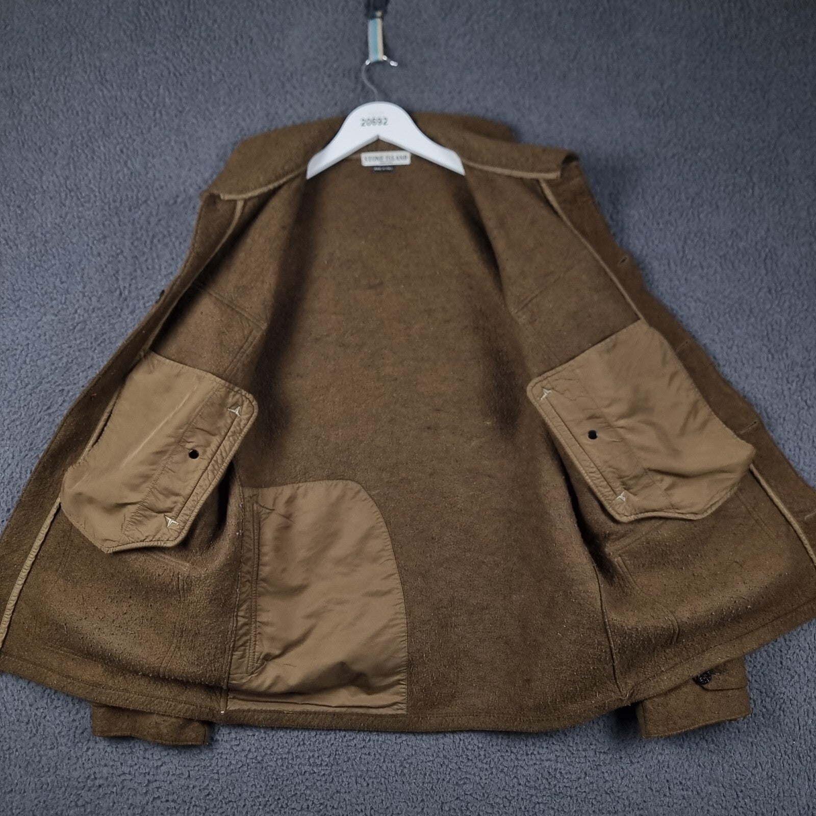 Vintage STONE ISLAND Jacket Mens XL Brown Felt Field Coat Made In Italy F/W 2005
