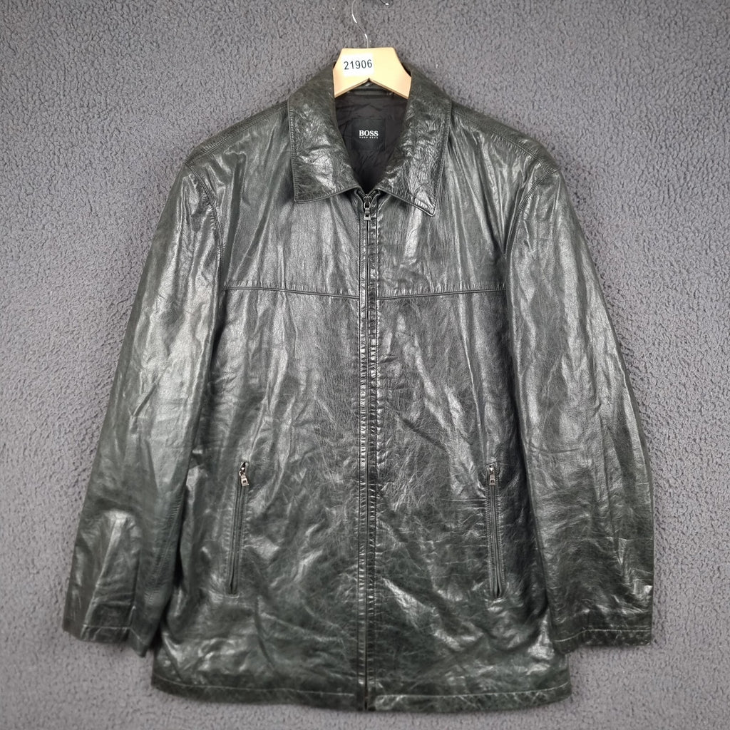 Vintage HUGO BOSS Leather Jacket Mens M Medium 38 Black Calfskin Nappa Soft 90s