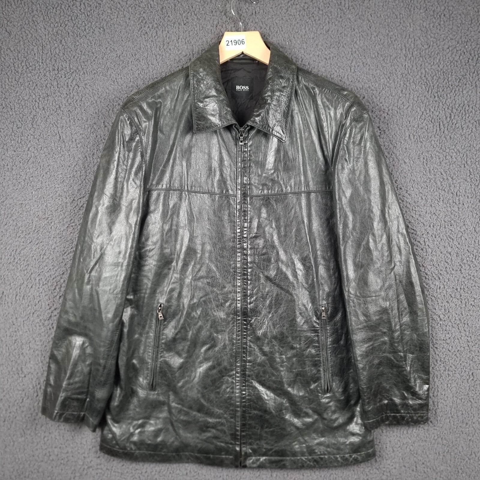 Vintage HUGO BOSS Leather Jacket Mens M Medium 38 Black Calfskin Nappa Soft 90s