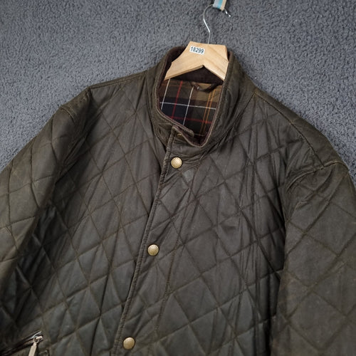 BARBOUR Jacket Mens XL Olive Wax Chelsea Sportsquilt Waxed Quilted