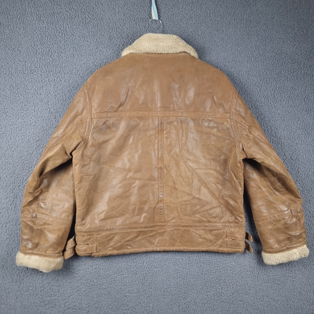 Vintage Leather Flight Jacket Men L Large Brown B3 Bomber Aviator Faux Shearling