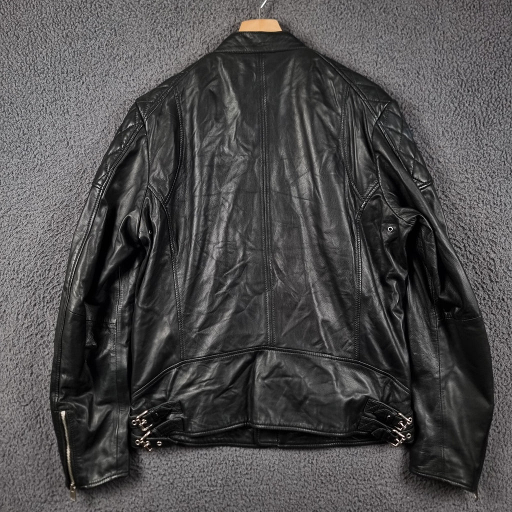 Diesel Leather Jacket Mens XL Black Soft Sheepskin Racer Biker Moto Full Zip