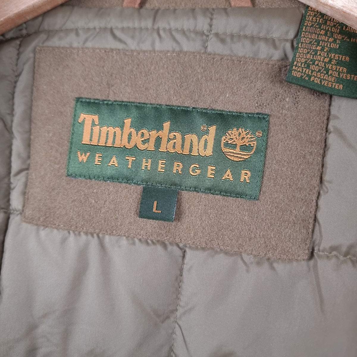 Vintage Timberland Jacket Mens L Brown Wool Coat Overcoat Insulated Collared 2002 Y2K