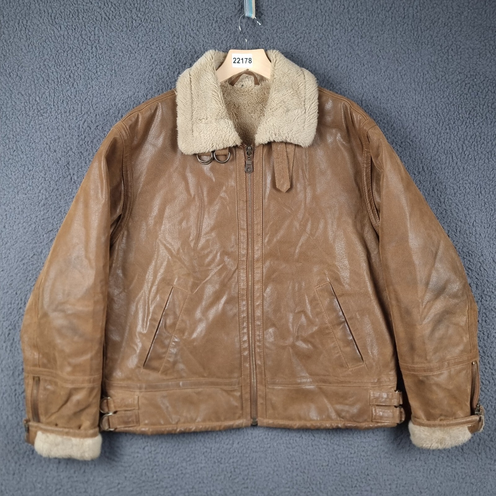 Vintage Leather Flight Jacket Men L Large Brown B3 Bomber Aviator Faux Shearling