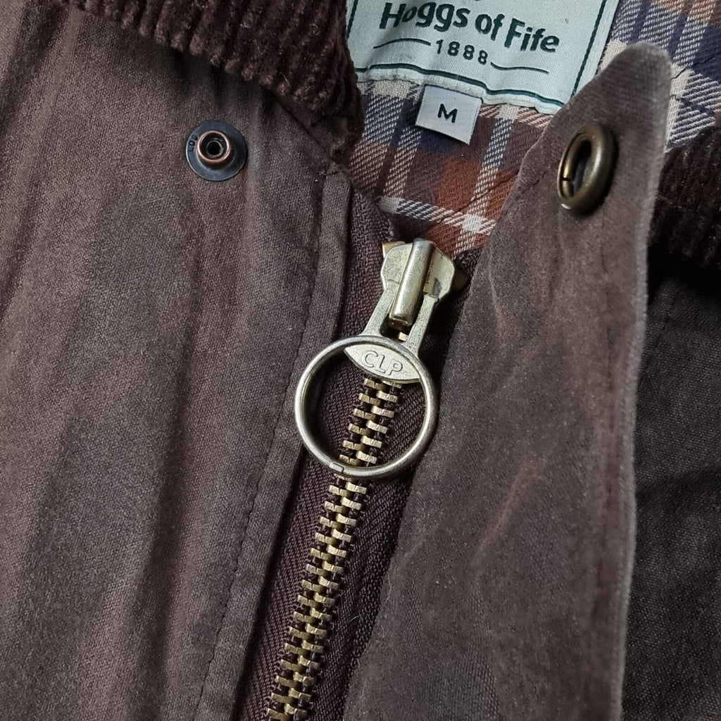 Vintage HOGGS OF FIFE Jacket Mens M Medium Brown Wax Waxed Field Coat Hooded