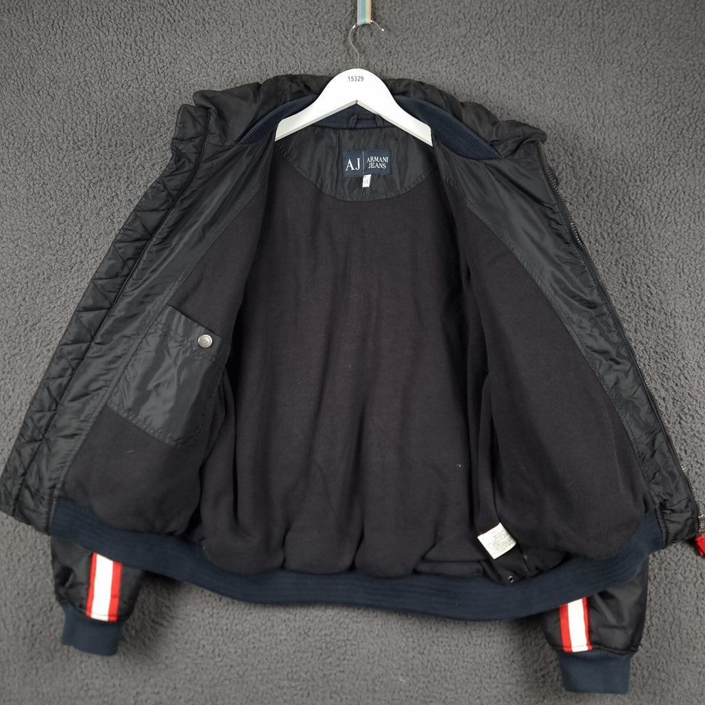 Vintage ARMANI JEANS Jacket Men L Large 40 Black Bomber Puffer Quilted Insulated