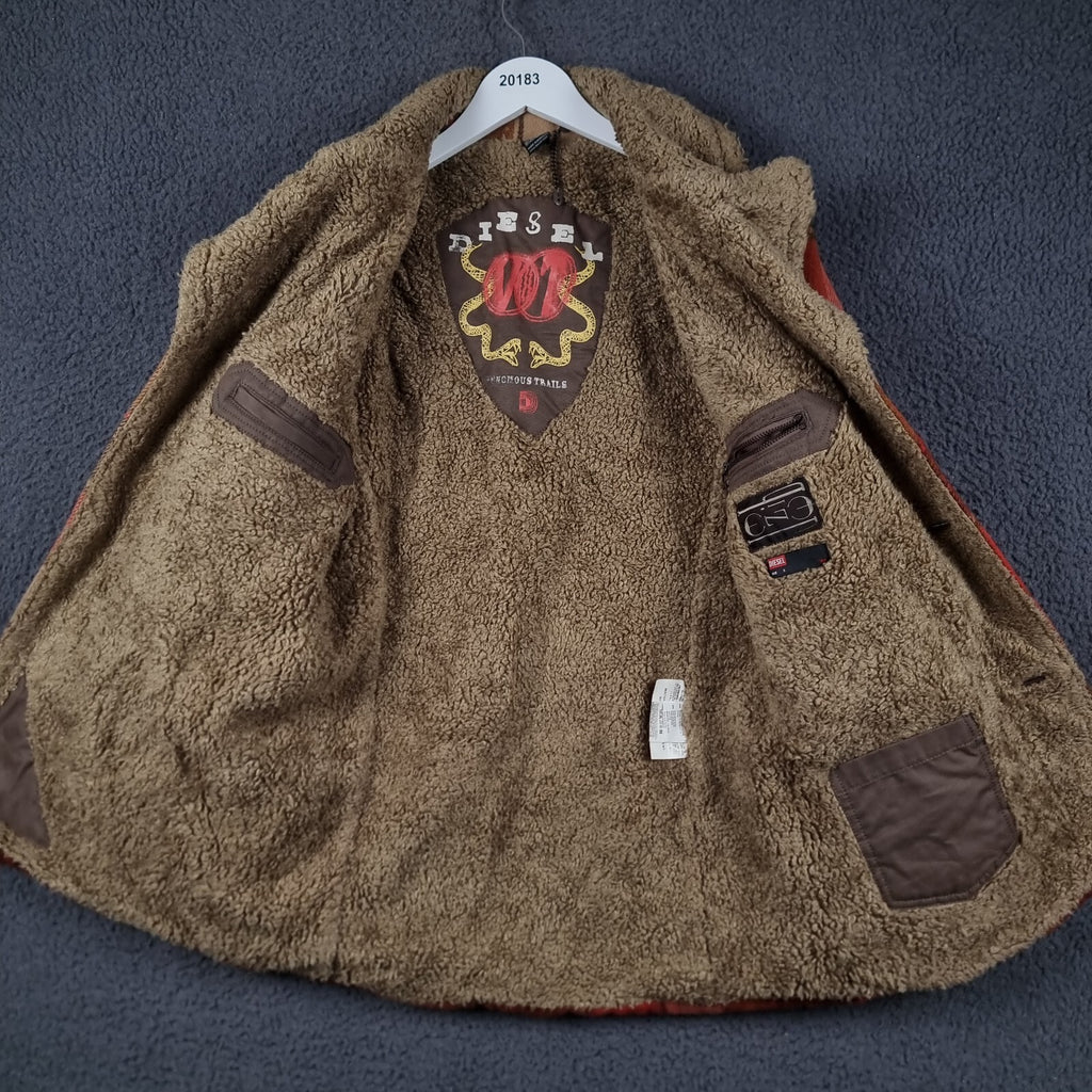 Vintage Diesel Jacket Men S Small Check Plaid Sherpa Shearling Venomous Trails