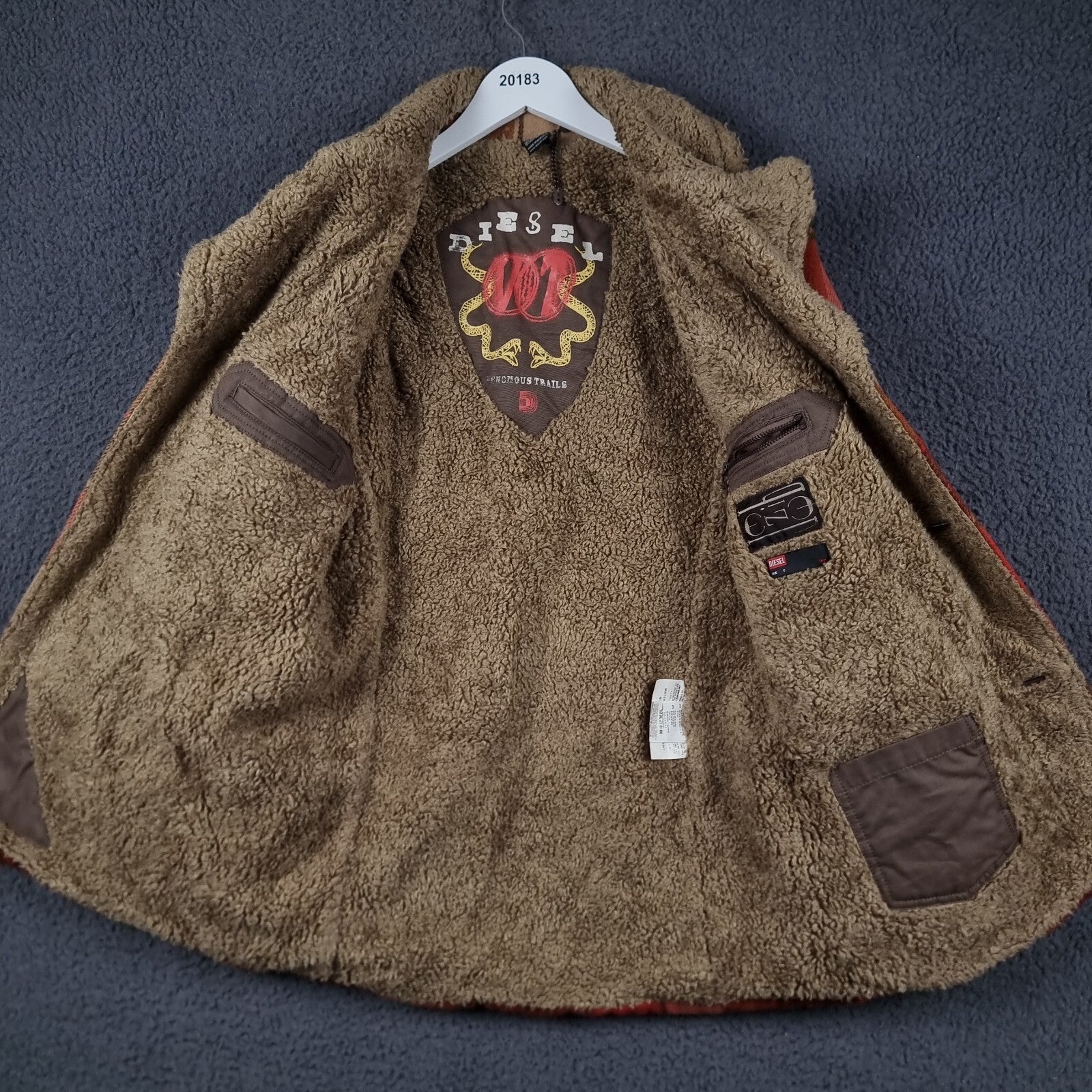 Vintage Diesel Jacket Men S Small Check Plaid Sherpa Shearling Venomous Trails