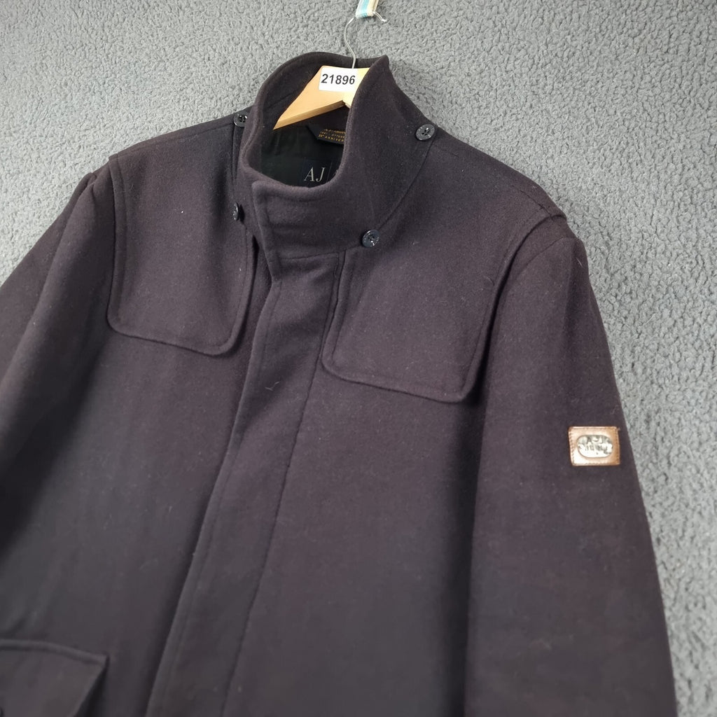ARMANI JEANS Coat Mens L Large Navy Blue Wool Overcoat Peacoat 30th Anniversary