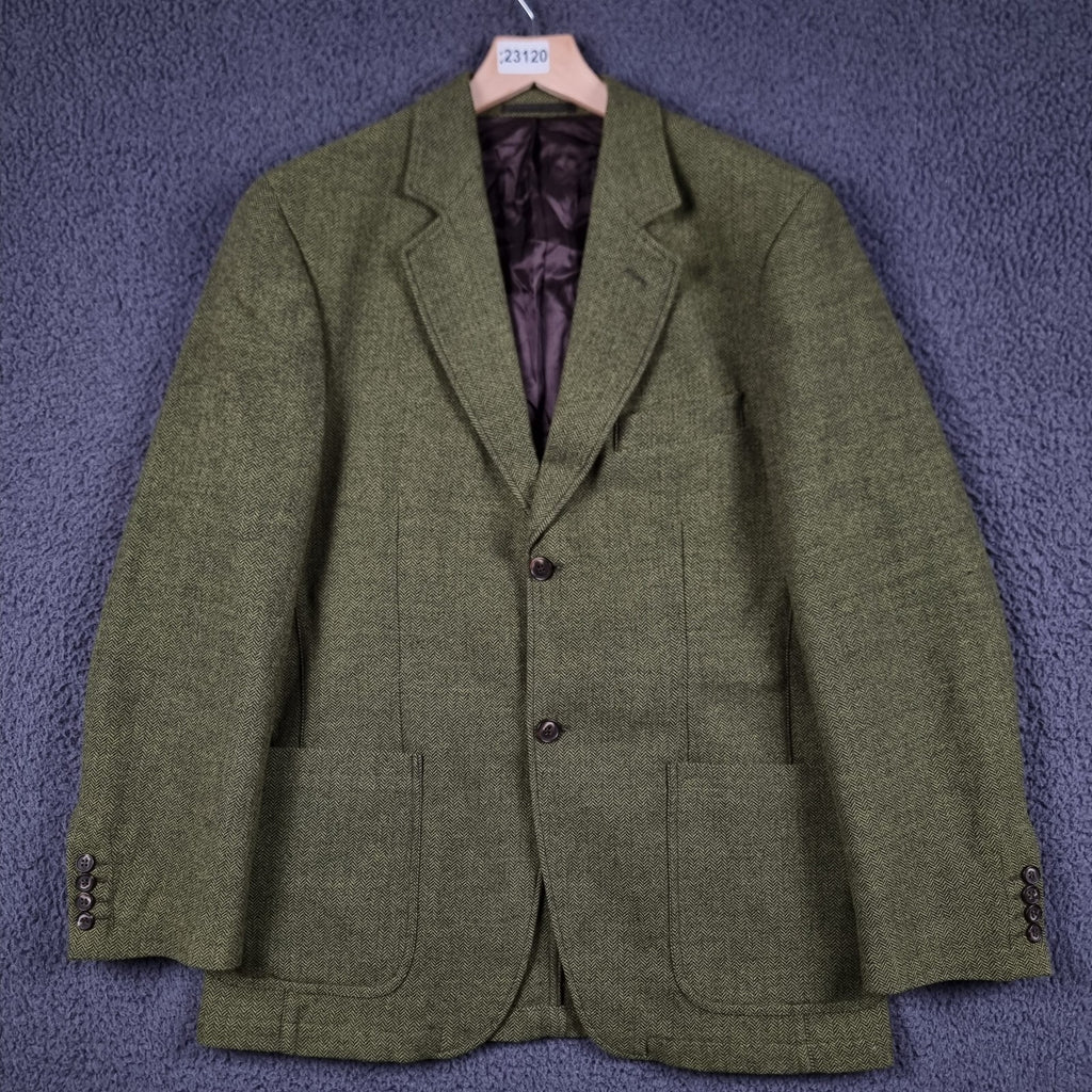 PAUL STUART Blazer Jacket Mens 40 Green Herringbone Wool Tweed Unstructured