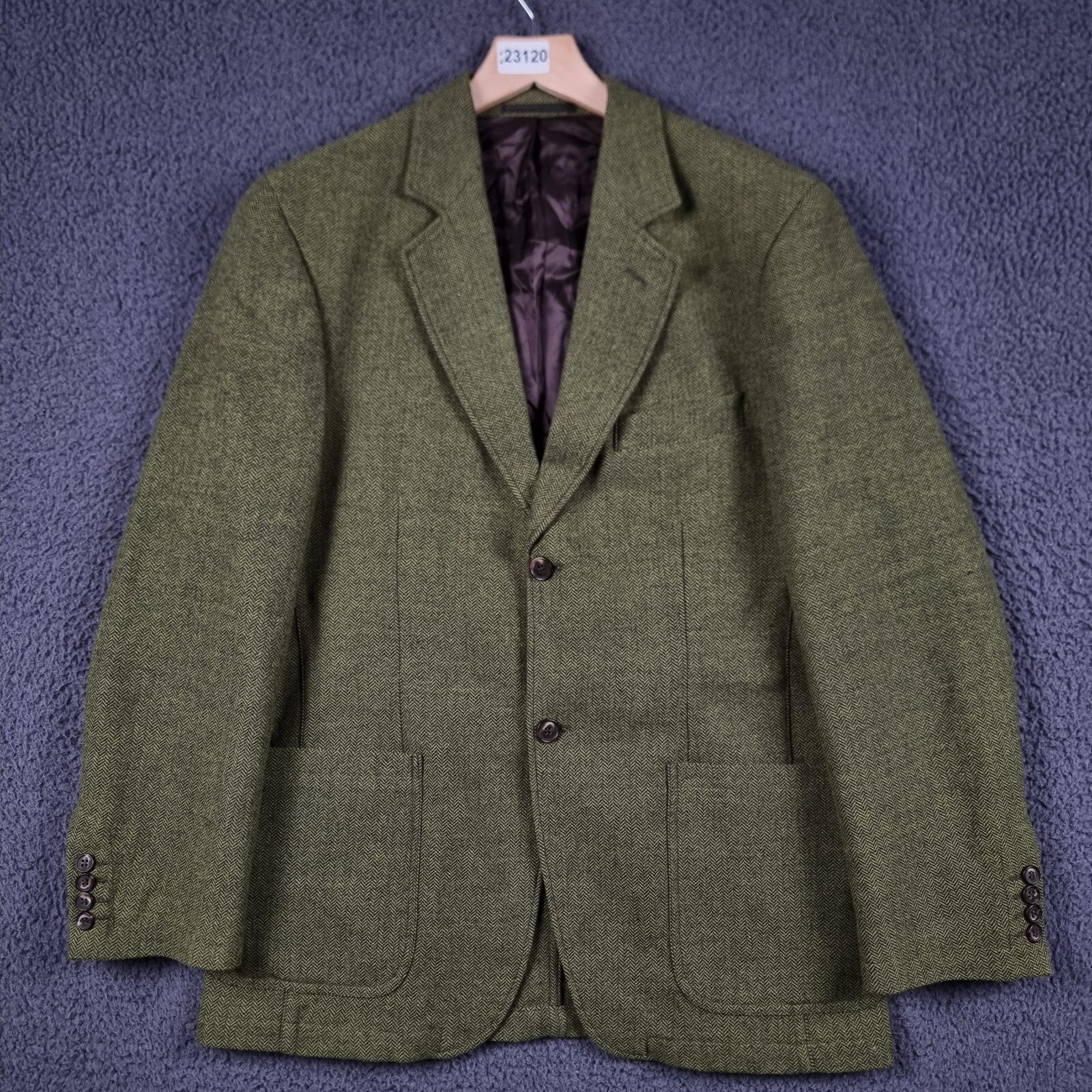 PAUL STUART Blazer Jacket Mens 40 Green Herringbone Wool Tweed Unstructured