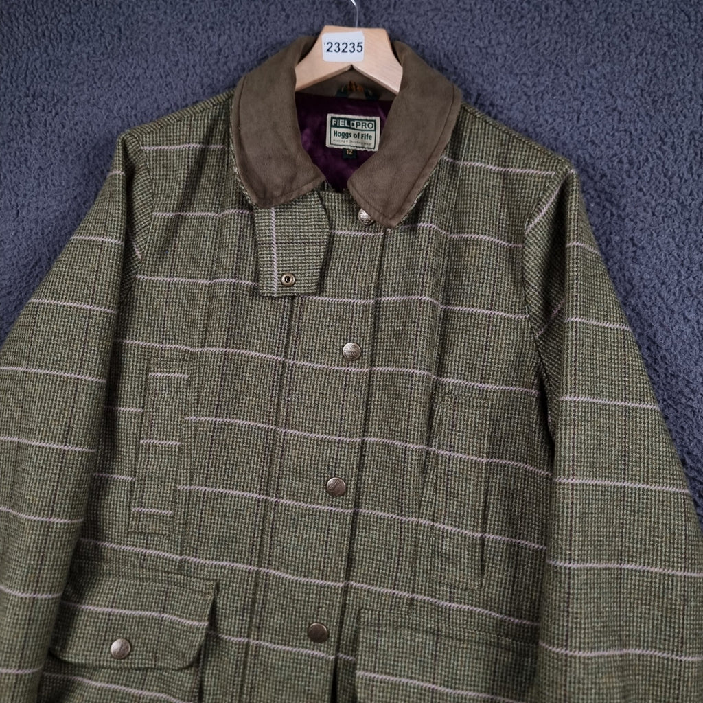 Hoggs Of Fife Field Pro Jacket Women UK 12 Green Check Wool Shooting Derby Tweed