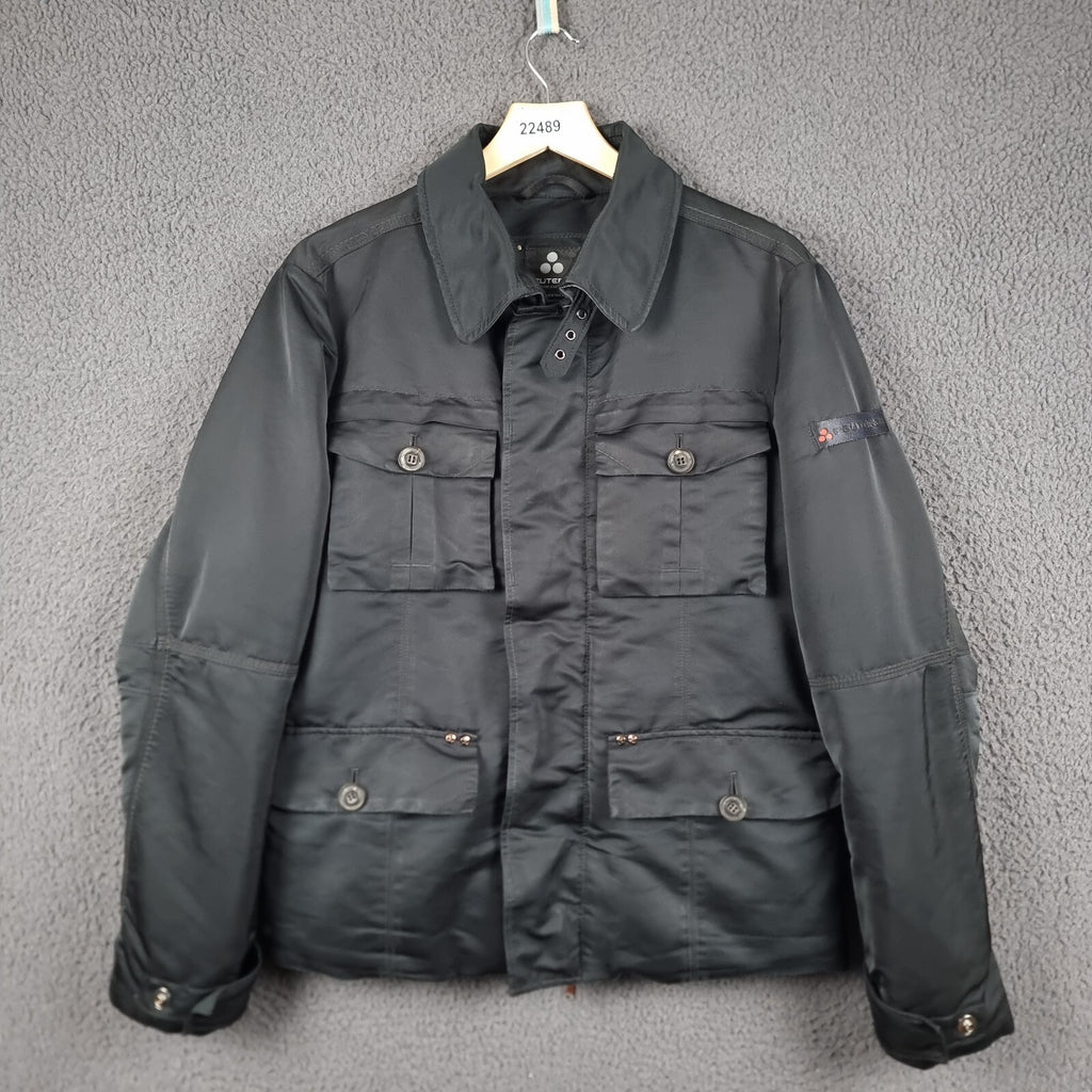 PEUTEREY Jacket Mens L Large 50 Black Goose Down Field Coat Military Collared
