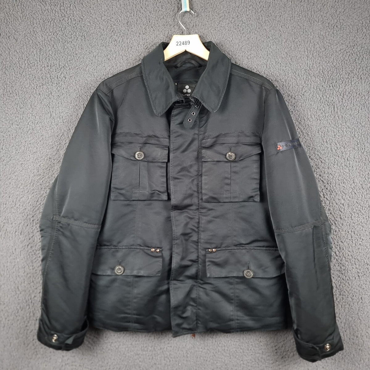 PEUTEREY Jacket Mens L Large 50 Black Goose Down Field Coat Military Collared