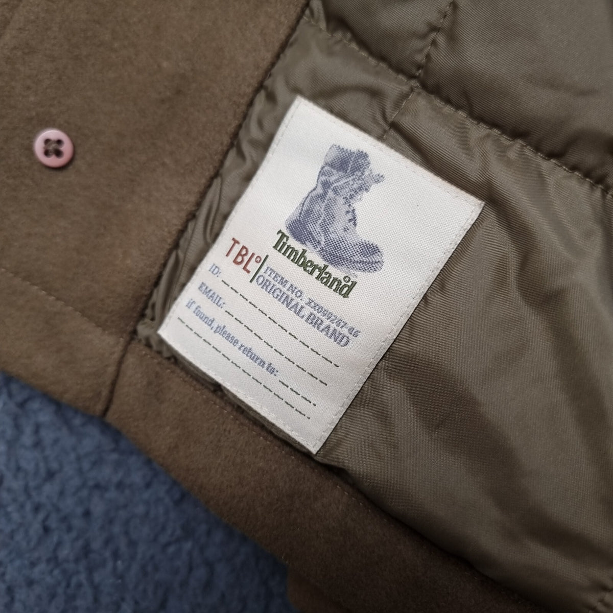Vintage Timberland Jacket Mens L Brown Wool Coat Overcoat Insulated Collared 2002 Y2K