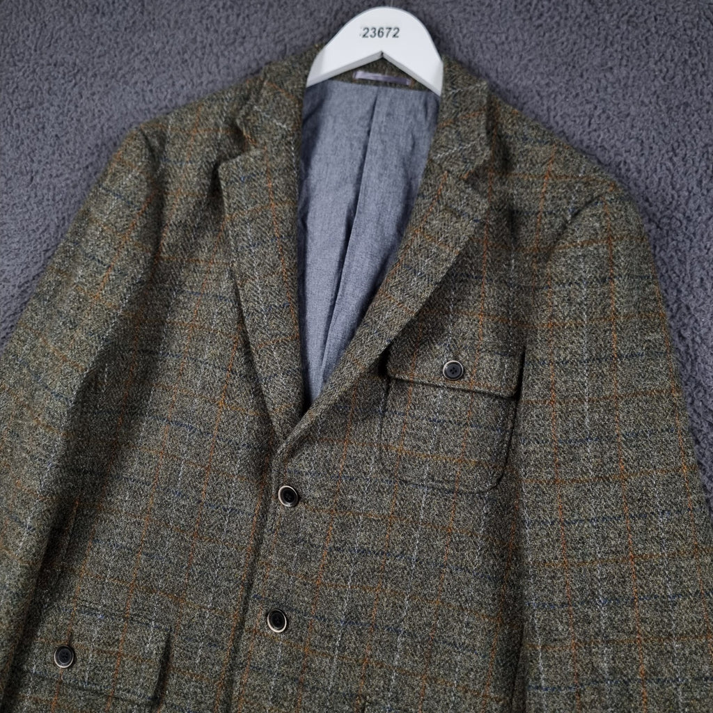 JOHN LEWIS HARRIS TWEED Jacket Mens 2XL Green Check Hunting Norfolk Blazer Wool