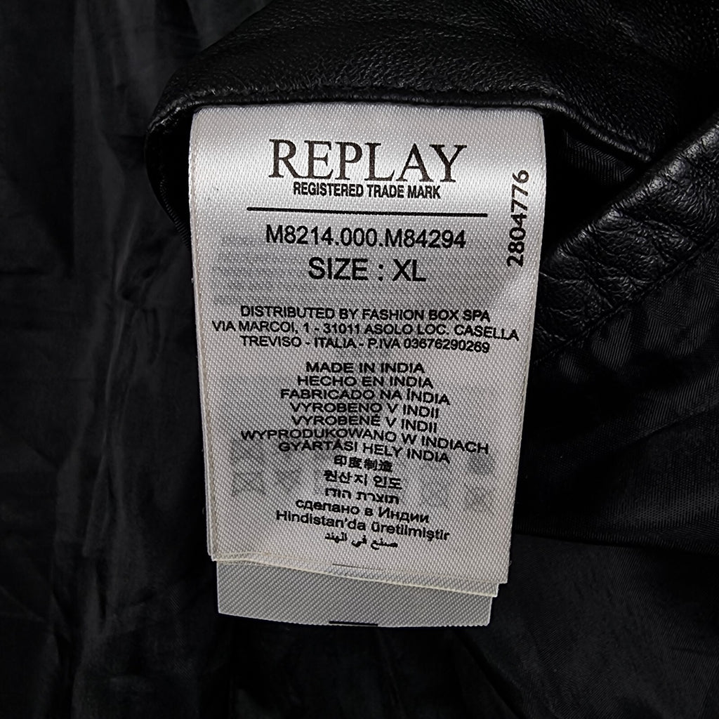 REPLAY Leather Jacket Mens XL Black Biker Racer Soft Sheep Lambskin Full Zip