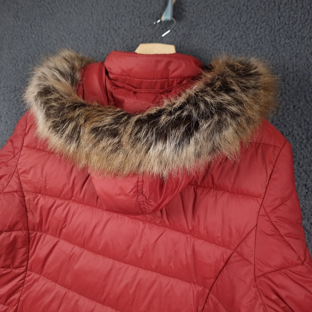 BARBOUR Jacket Womens UK 18 Red Housesteads Quilt Fibre Down Parka Puffer Fur