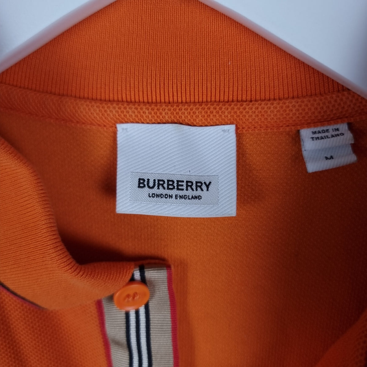 BURBERRY Polo Shirt Mens M Medium Orange Nova Check Short Sleeve Cotton Pique