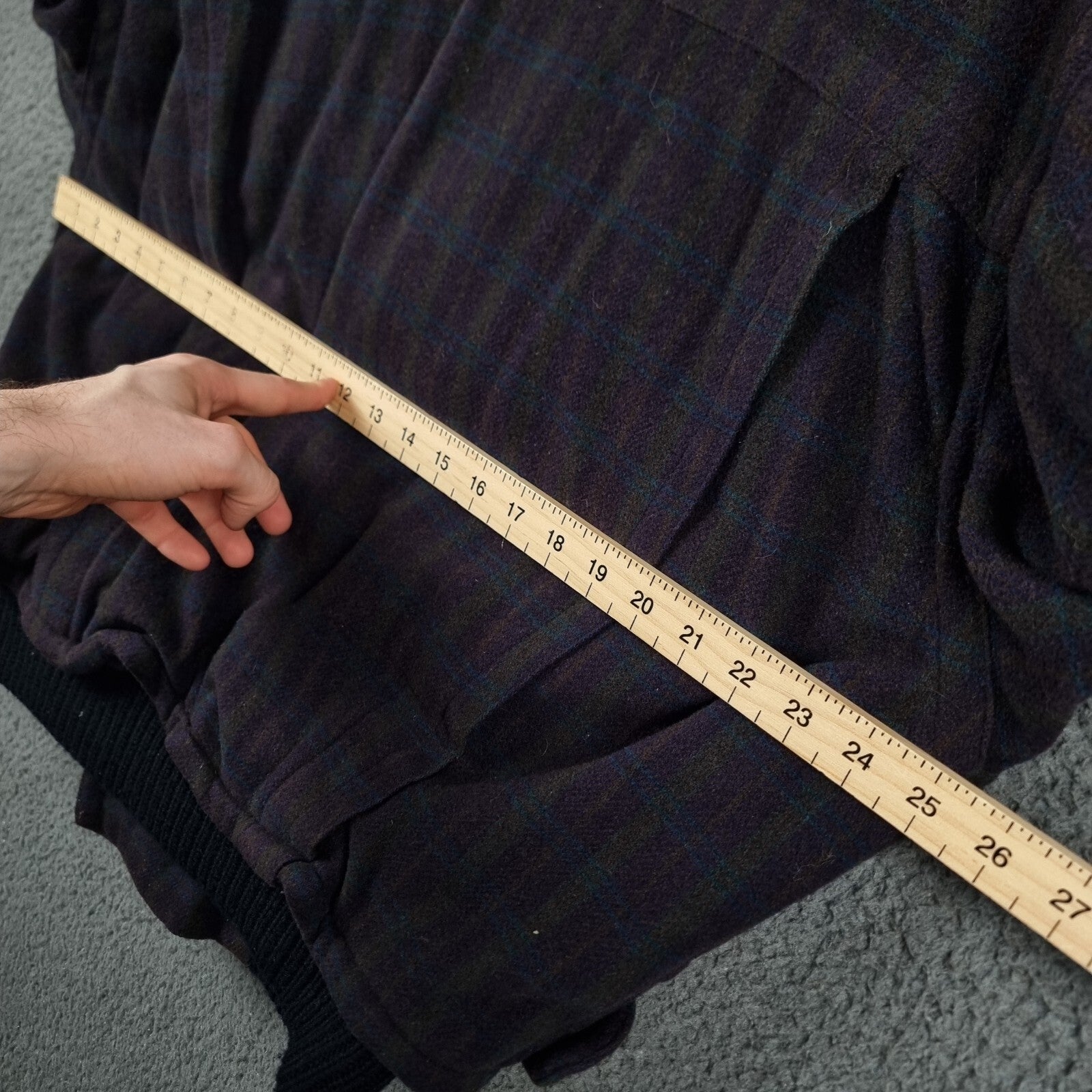Vintage HUGO BOSS Jacket Mens 48 2XL Purple Check Wool & Cashmere Bomber 80s