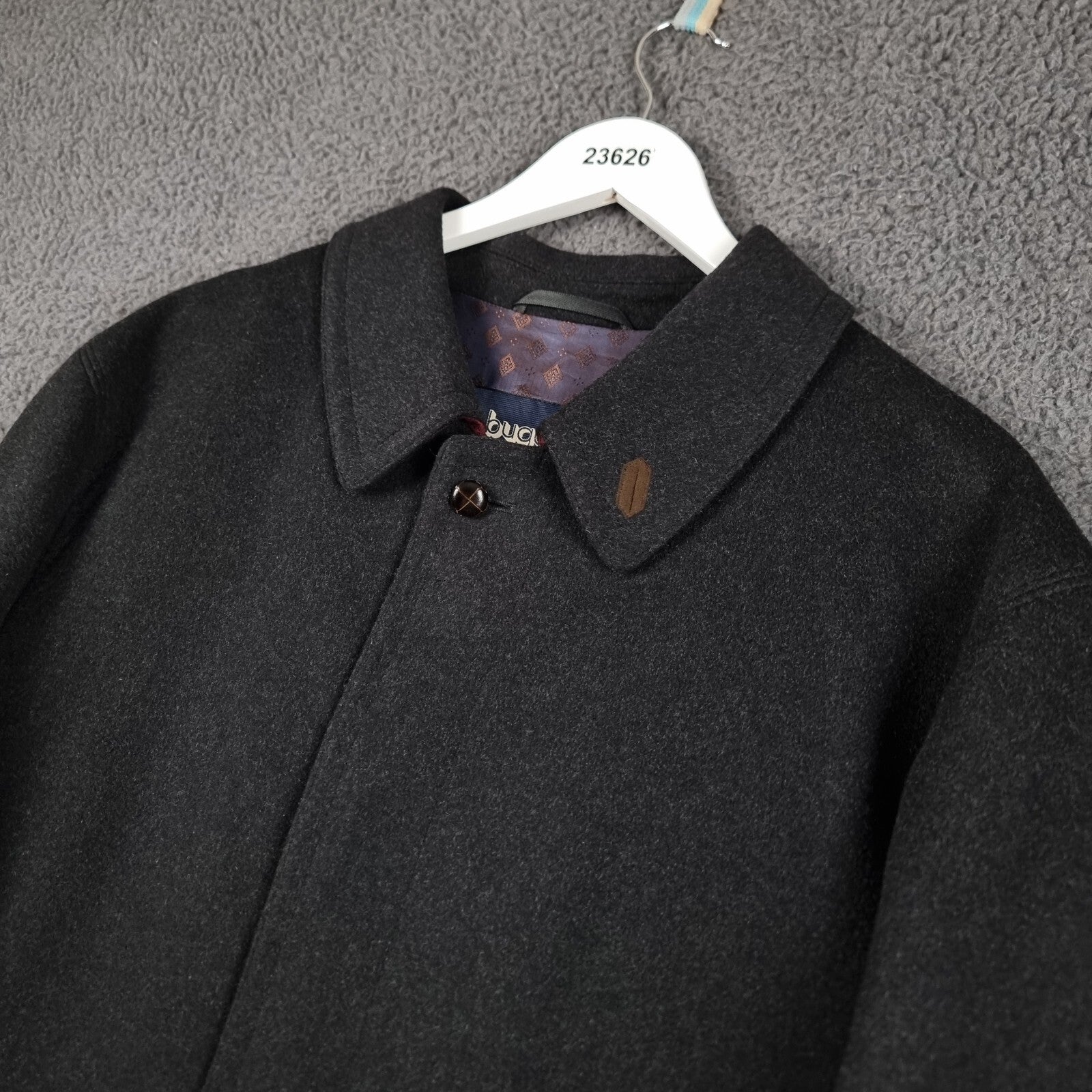 Bugatti Alpen Loden Coat Mens XL 50 Charcoal Wool Long Trench Overcoat Collared