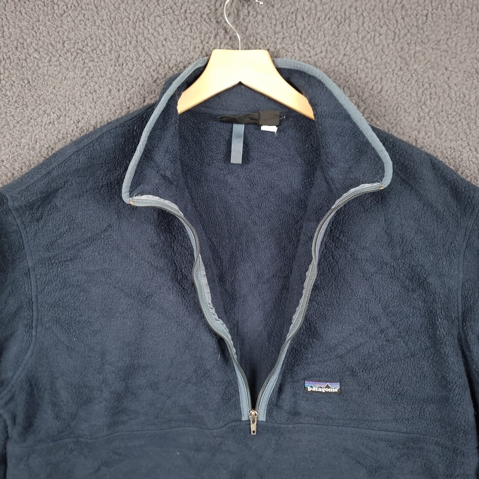 Vintage PATAGONIA Jacket Mens 2XL Blue Navy Synchilla Fleece Marsupial 1/2 Zip