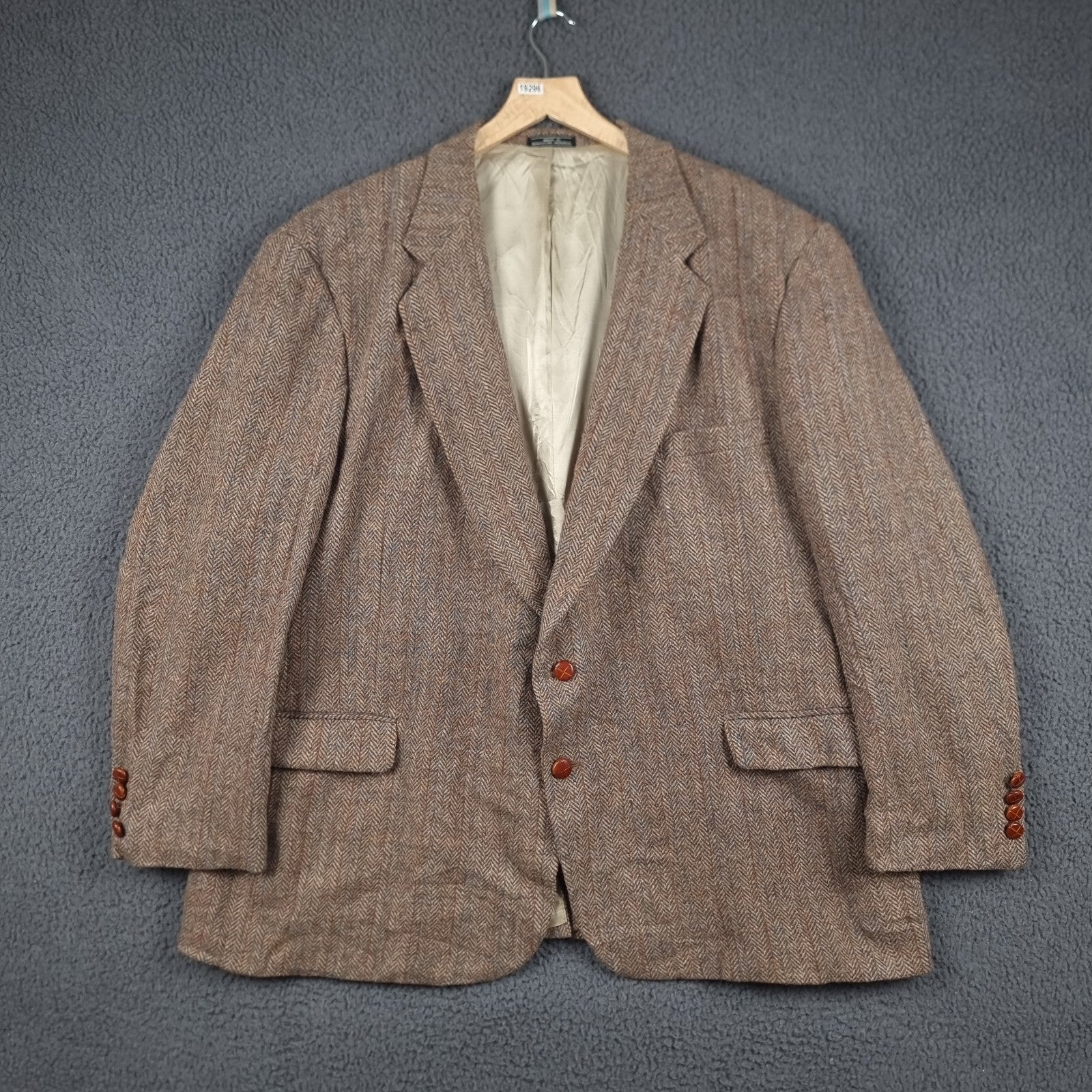 Vintage Woolrich x Harris Tweed Blazer Jacket Mens 52R Brown Herringbone Wool 80s