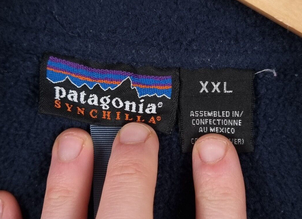 Vintage PATAGONIA Jacket Mens 2XL Blue Navy Synchilla Fleece Marsupial 1/2 Zip