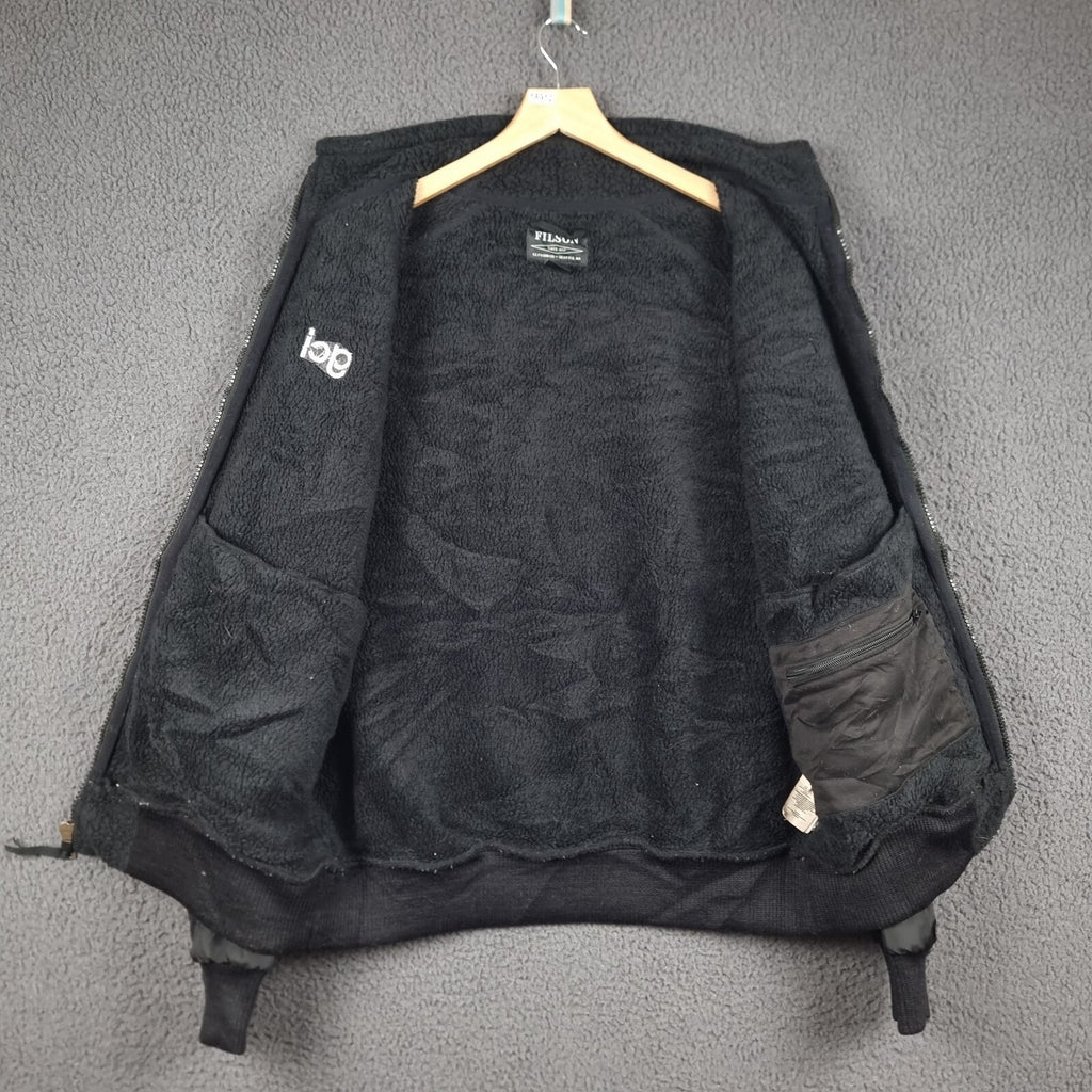 FILSON Jacket Mens L Large Black Sherpa Fleece Polartec Bomber Full Zip