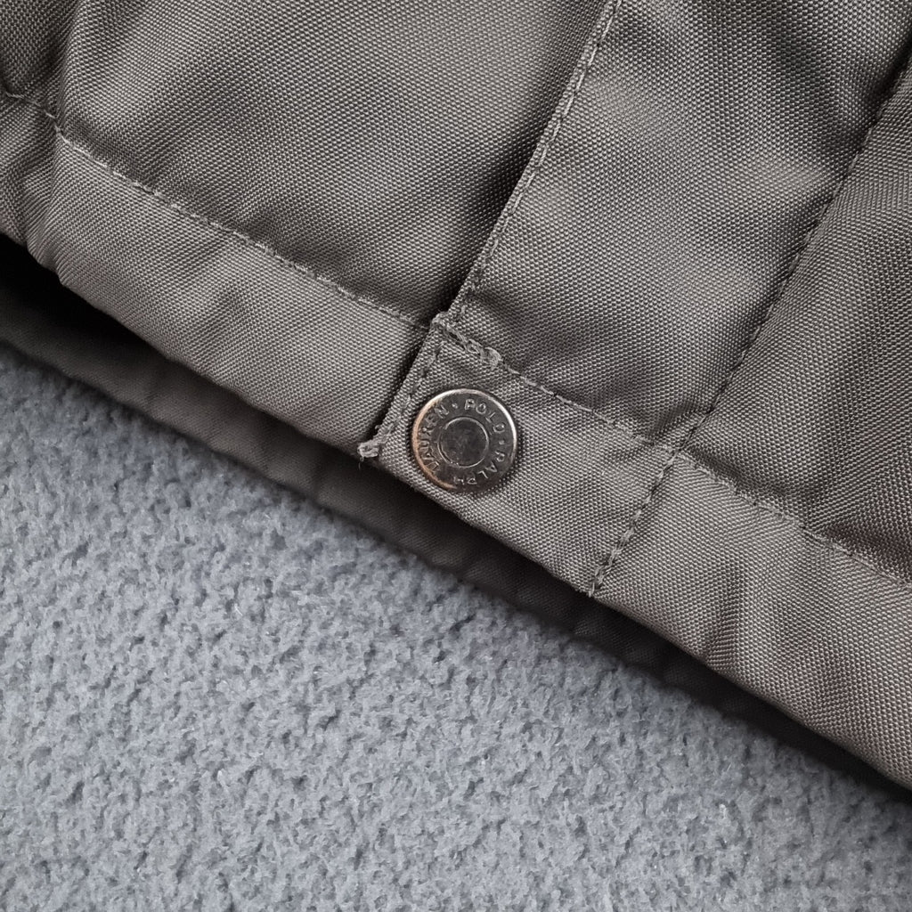 Vintage POLO RALPH LAUREN Jacket Mens L Large Grey DOWN Parka Hooded Rain Coat