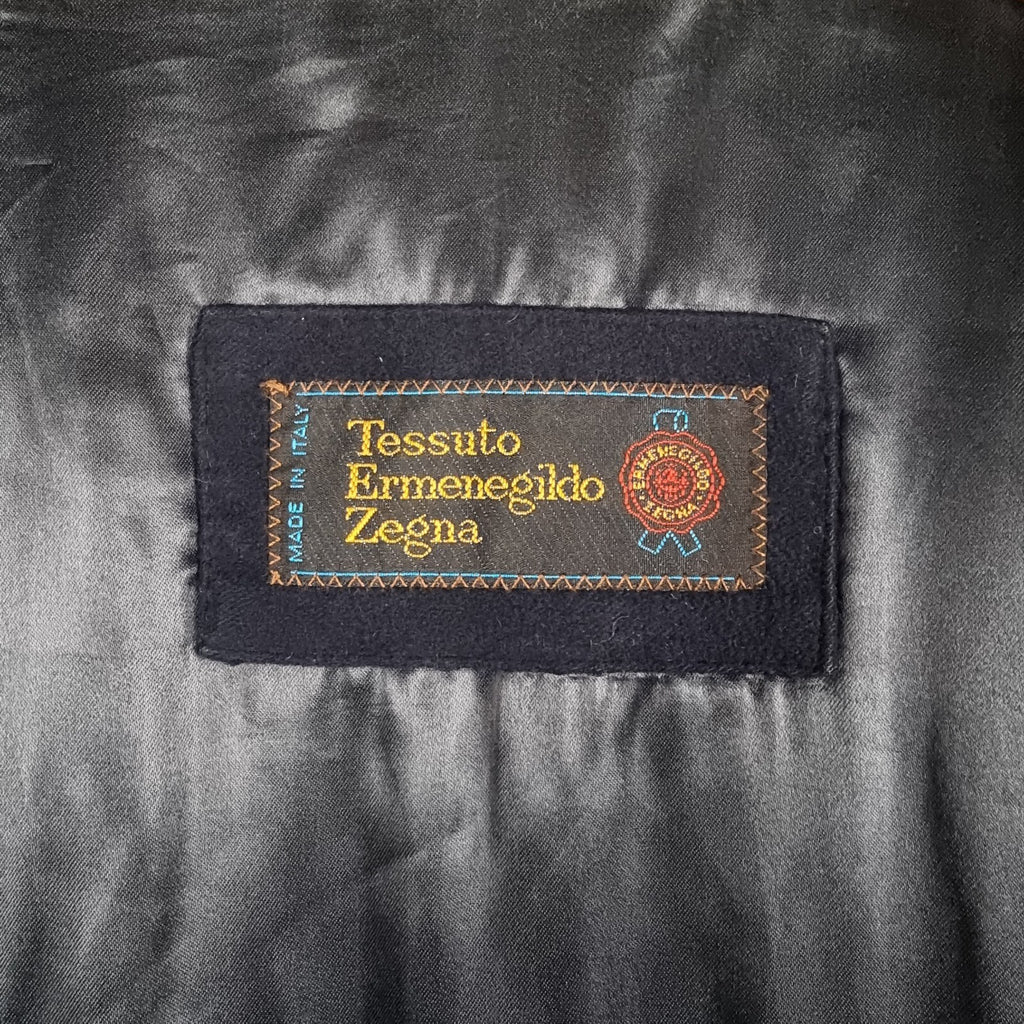 ERMENEGILDO ZEGNA Coat Mens 44 XL Navy Wool & Cashmere Long Trench Overcoat