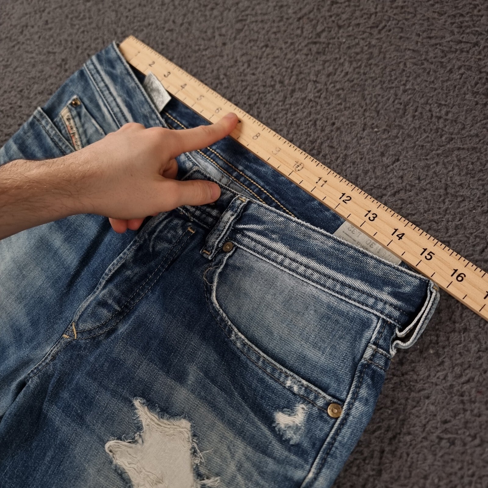 DIESEL Buster Jeans Mens W30 L32 Blue Distressed Regular Slim Tapered Denim
