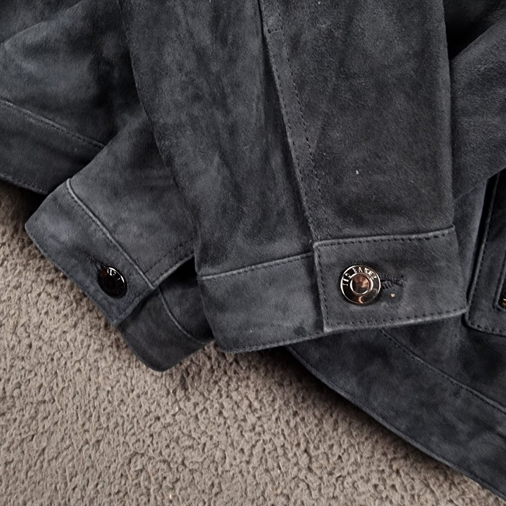 TED BAKER Genuine Leather Jacket Men XL 5 Blue Suede Trucker Zip NEW RRP £400