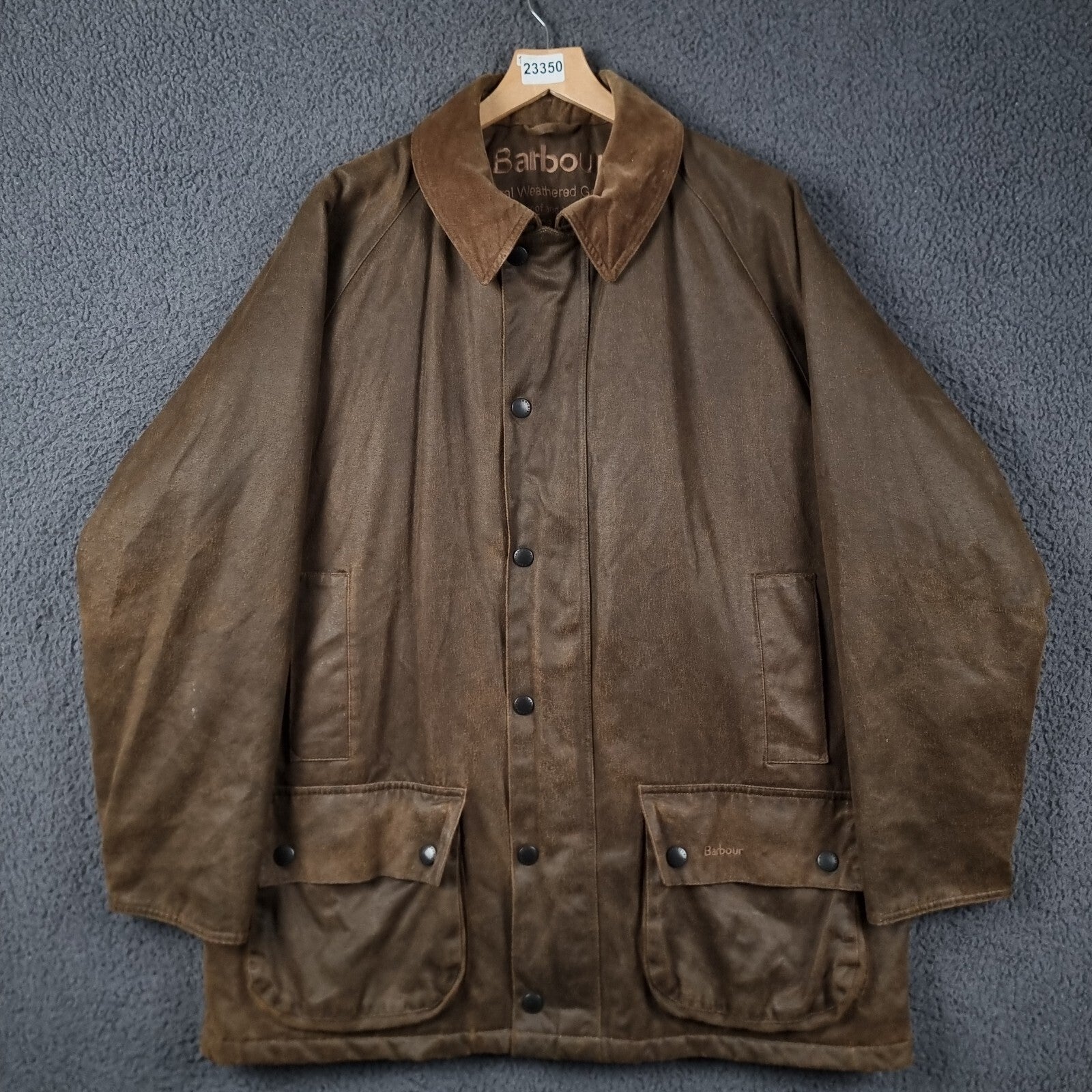 BARBOUR Jacket Mens L Large Brown Olive Weather Worked Beaufort Field Coat A2200