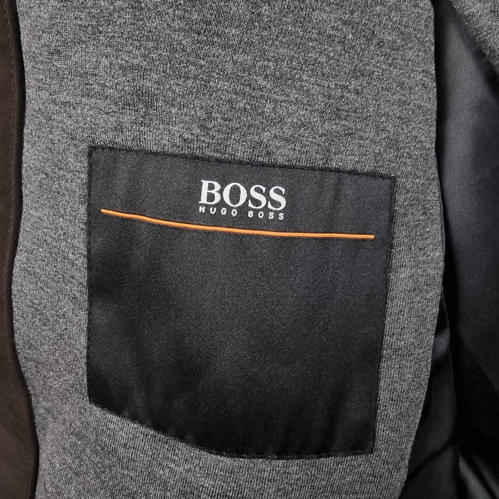 HUGO BOSS Leather Jacket Mens L Large 40R Brown Buffalo Skin Bomber Biker