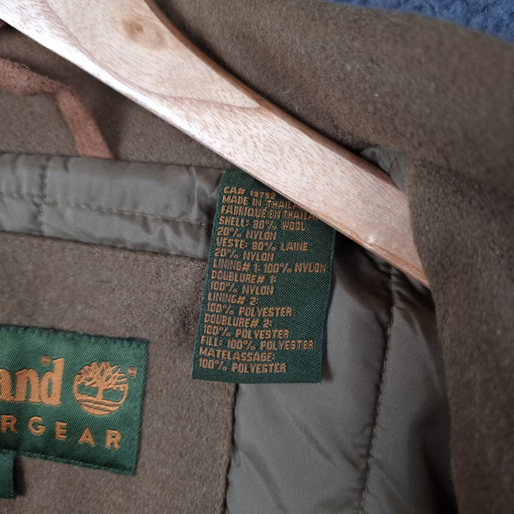 Vintage Timberland Jacket Mens L Brown Wool Coat Overcoat Insulated Collared 2002 Y2K