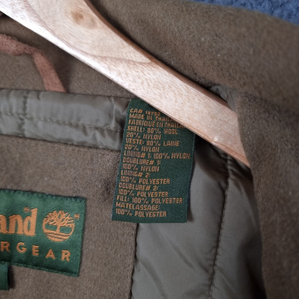 Vintage Timberland Jacket Mens L Brown Wool Coat Overcoat Insulated Collared 2002 Y2K