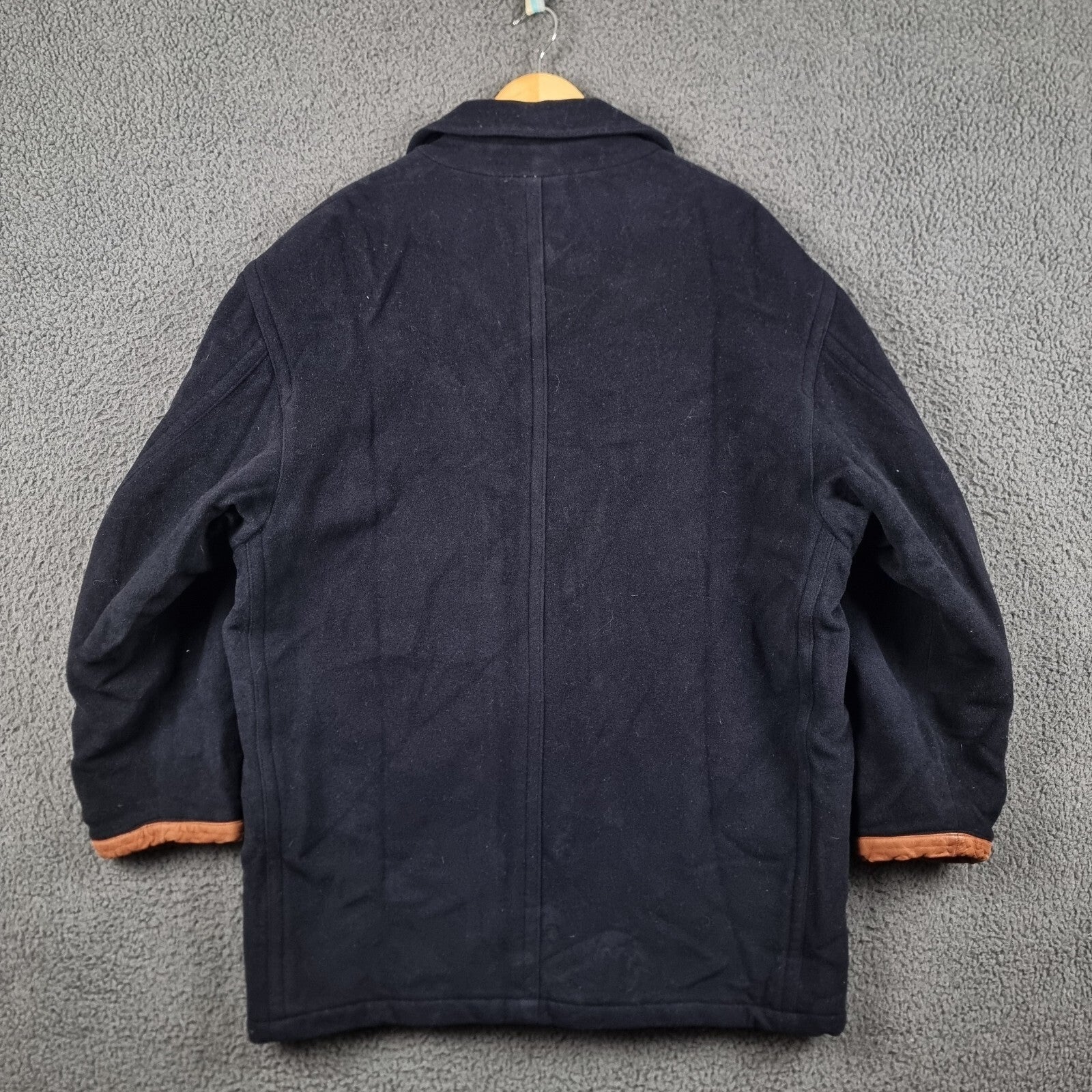 Vintage HUGO BOSS Pea Coat Mens L Large Navy Blue 100% Wool Double Breasted 80s
