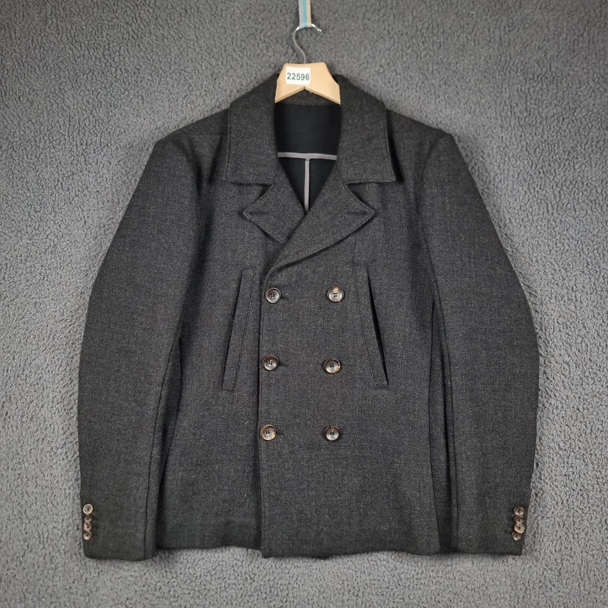 DIESEL Jacket Men S Small Charcoal BLACK GOLD Wool Blend Peacoat Double Breasted